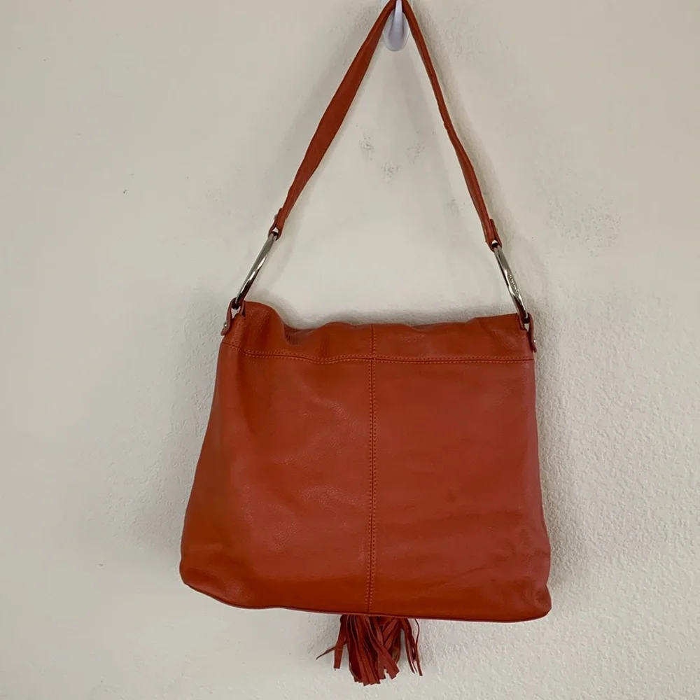 ALFANI Ovaro Orange Pebble Leather Handbag Shoulder Bag Festival Hippie 70s BOHO